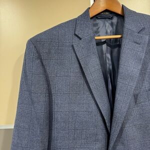Lauren Ralph Lauren Mens Blue Windowpane Wool Sport Coat Blazer Jacket 46R